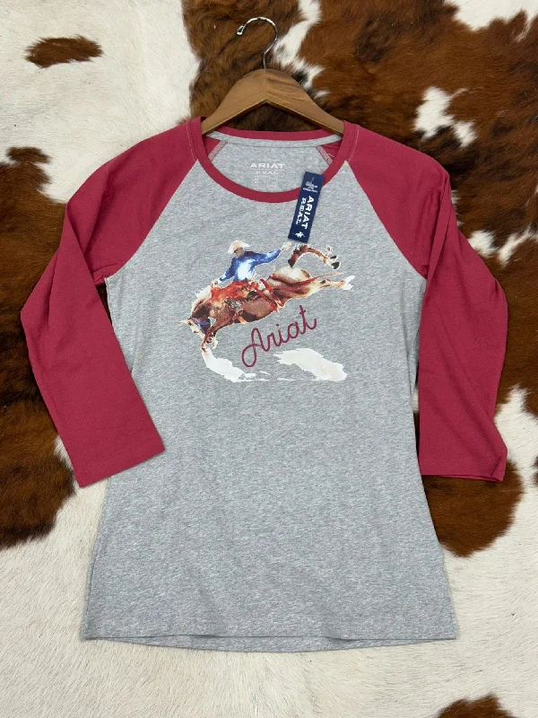 ARIAT WOMEN PAINTED DREAMS LIGHT HEATHER GREY EARTH RED LONG SLEEVE T-SHIRT Satin Blend Silk Blend Wool Blend ARIAT WOMEN PAINTED DREAMS LIGHT HEATHER GREY EARTH RED LONG SLEEVE T-SHIRT Satin Blend Silk Blend Wool Blend