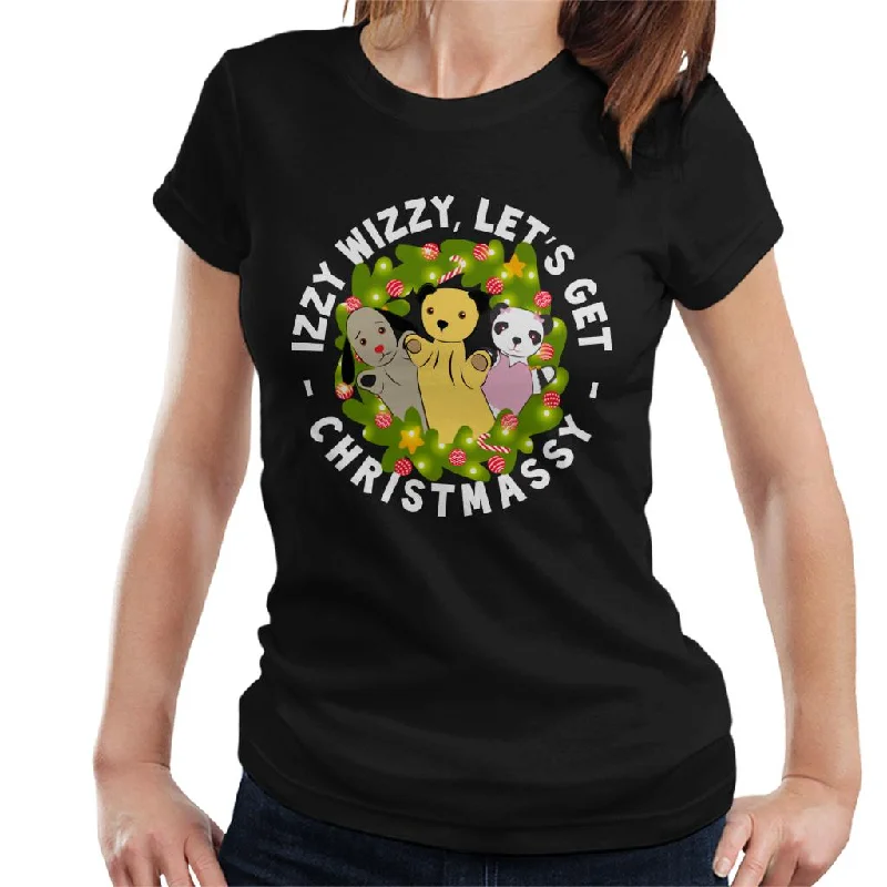 Sooty Christmas Illuminated Wreath Women's T-Shirt Front Pockets Side Pockets Patch Pockets Sooty Christmas Illuminated Wreath Women's T-Shirt Front Pockets Side Pockets Patch Pockets