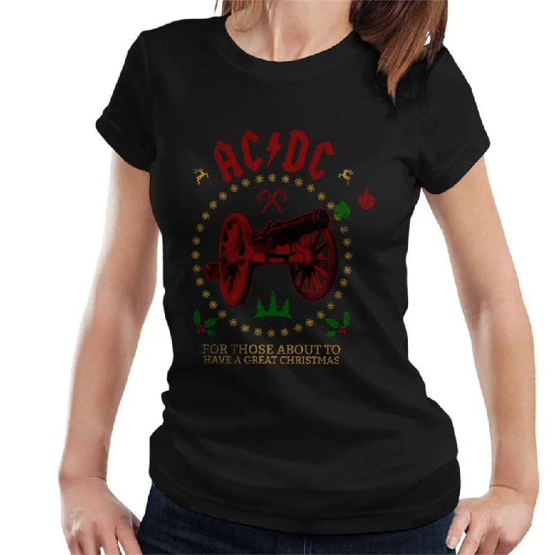 AC/DC Have A Great Christmas Women's T-Shirt Zippered Front Buttoned Front Snap Front AC/DC Have A Great Christmas Women's T-Shirt Zippered Front Buttoned Front Snap Front