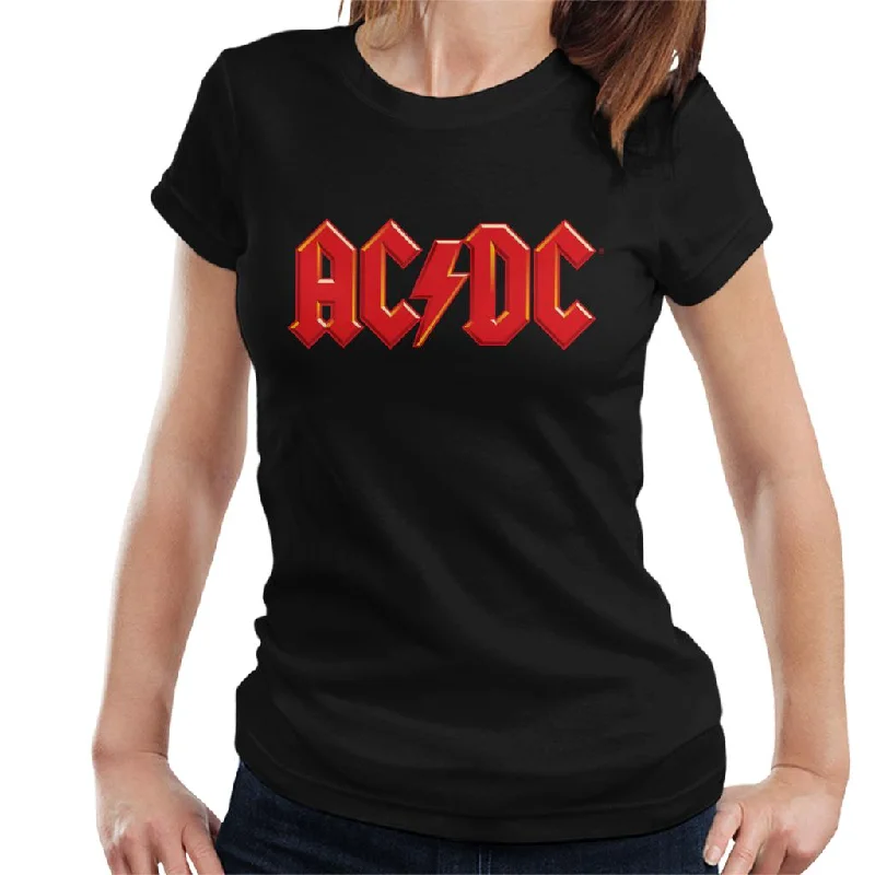 AC/DC Red Thunderbolt Logo Women's T-Shirt Zippered Front Buttoned Front Snap Front