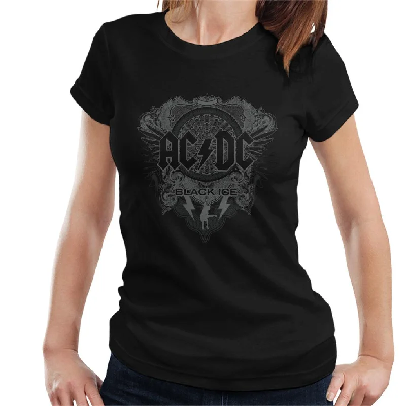 AC/DC Black Ice Logo Women's T-Shirt Welt Pockets Slit Pockets