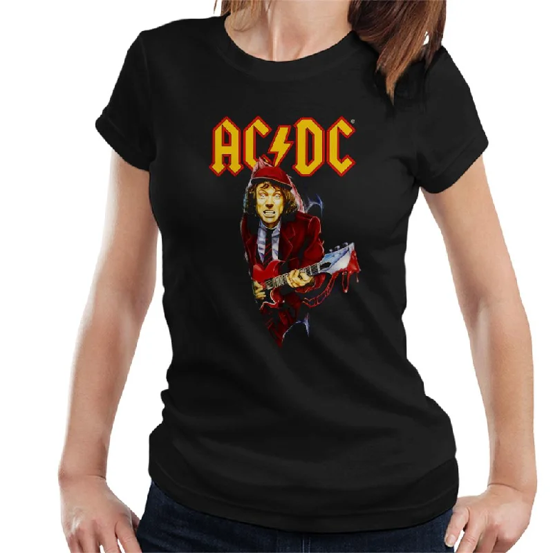 AC/DC Angus Young Women's T-Shirt Spandex Blend Rayon Blend Denim Blend