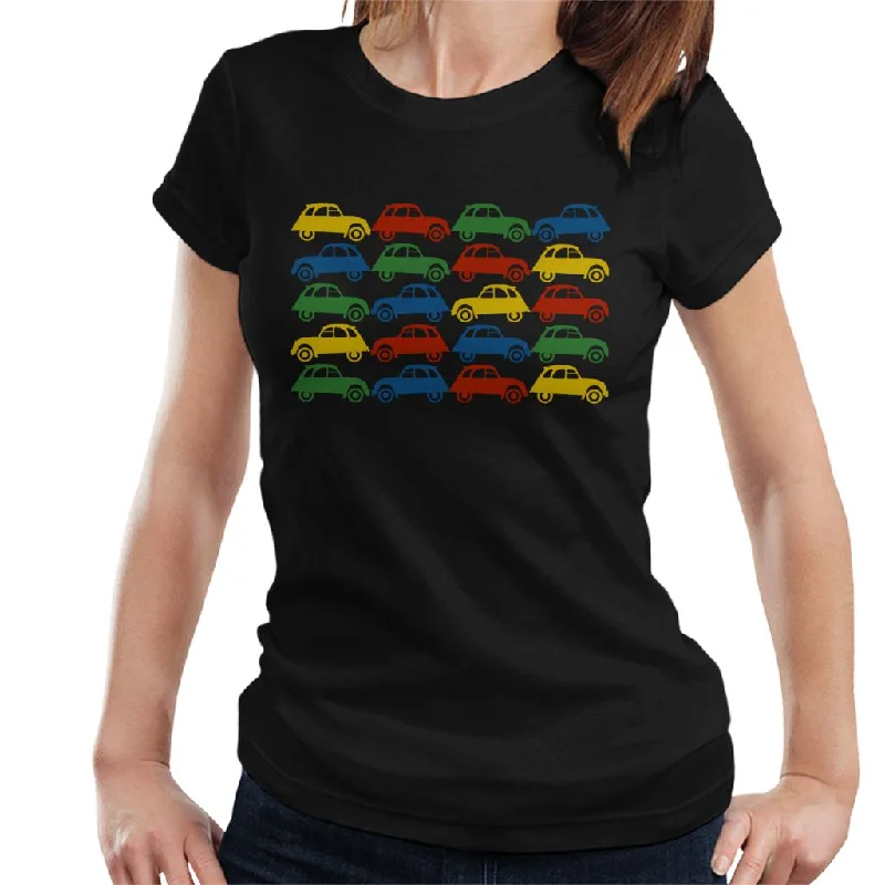 Citroën 2CV Vintage Multi Colour Pattern Women's T-Shirt Mesh Blend Leather Blend Suede Blend Citroën 2CV Vintage Multi Colour Pattern Women's T-Shirt Mesh Blend Leather Blend Suede Blend