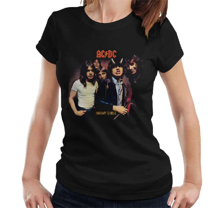 AC/DC Highway To Hell Bandmates Horns Women's T-Shirt Welt Pockets Slit Pockets Flap Pockets AC/DC Highway To Hell Bandmates Horns Women's T-Shirt Welt Pockets Slit Pockets Flap Pockets