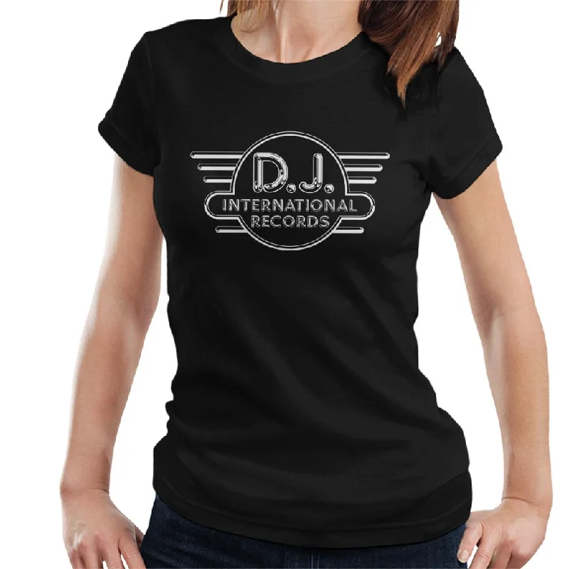 DJ International Records Logo Women's T-Shirt Graphic Embroidered Appliqued
