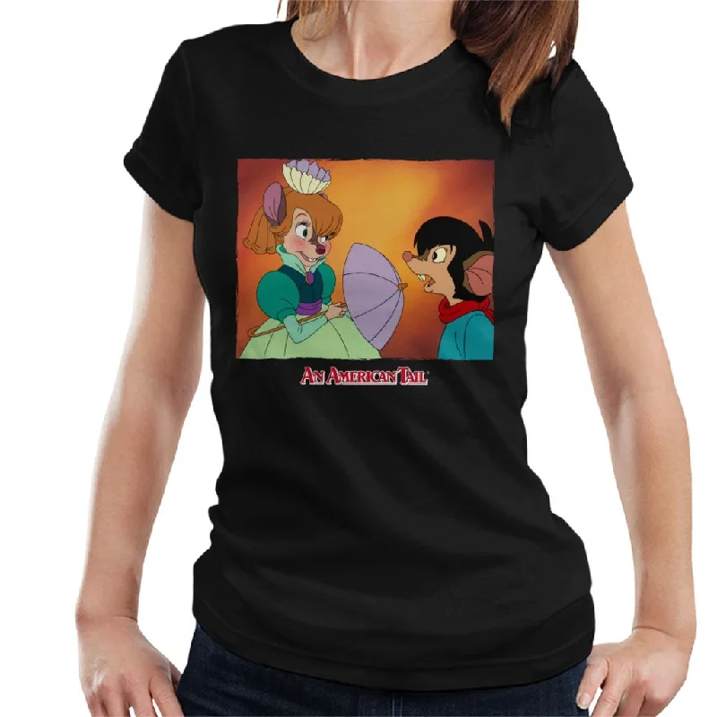 An American Tail Bridget Blushing Women's T-Shirt Zippered Front Buttoned Front Snap Front An American Tail Bridget Blushing Women's T-Shirt Zippered Front Buttoned Front Snap Front