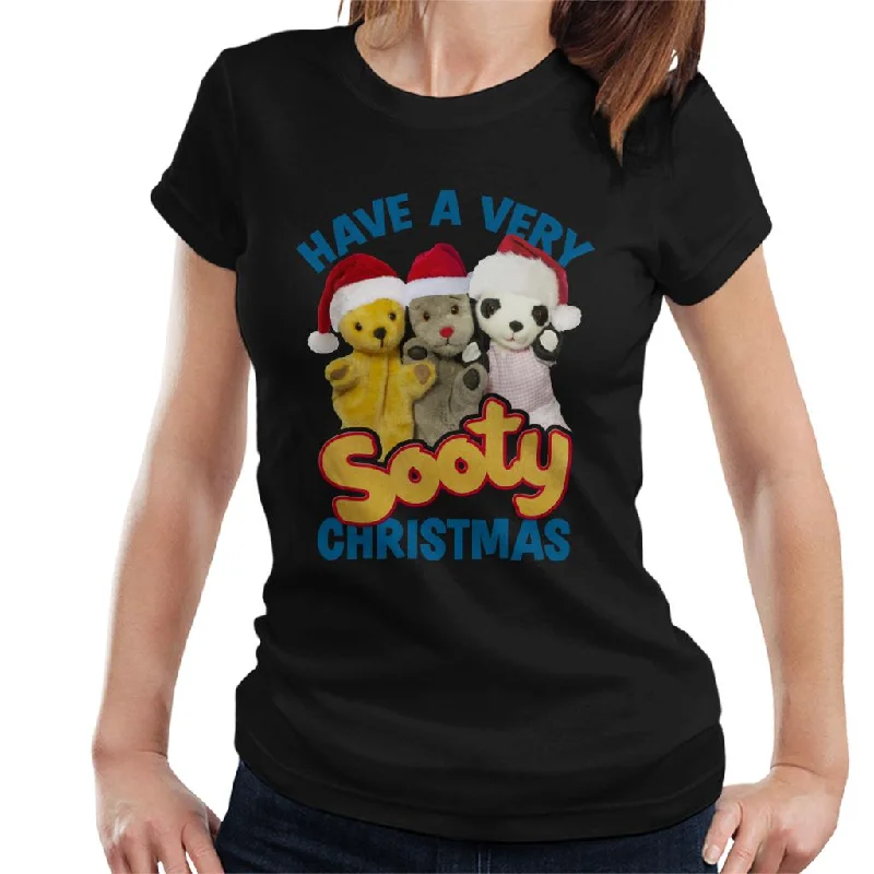 Sooty Christmas Have A Very Sooty Christmas Blue Text Women's T-Shirt Chenille Brocade Lace Sooty Christmas Have A Very Sooty Christmas Blue Text Women's T-Shirt Chenille Brocade Lace