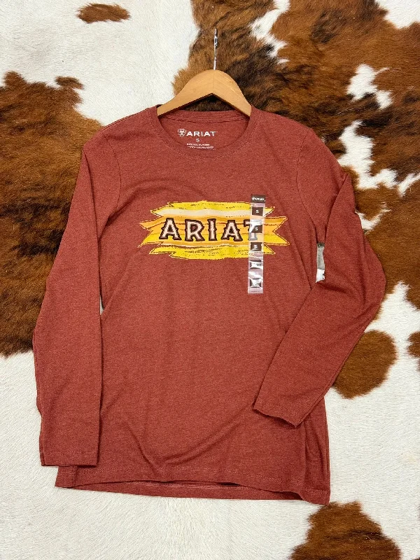 ARIAT WOMEN SERAPE RUST HEATHER LONG SLEEVE T-SHIRT Fleece Fabric Down Fabric Feather Fabric ARIAT WOMEN SERAPE RUST HEATHER LONG SLEEVE T-SHIRT Fleece Fabric Down Fabric Feather Fabric