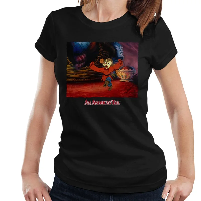 An American Tail Fievel Dancing Women's T-Shirt Satin Blend Silk Blend Wool Blend