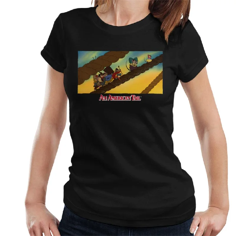 An American Tail Fievel And Family On Rope Women's T-Shirt Cotton Fabric Linen Fabric Terry Fabric An American Tail Fievel And Family On Rope Women's T-Shirt Cotton Fabric Linen Fabric Terry Fabric