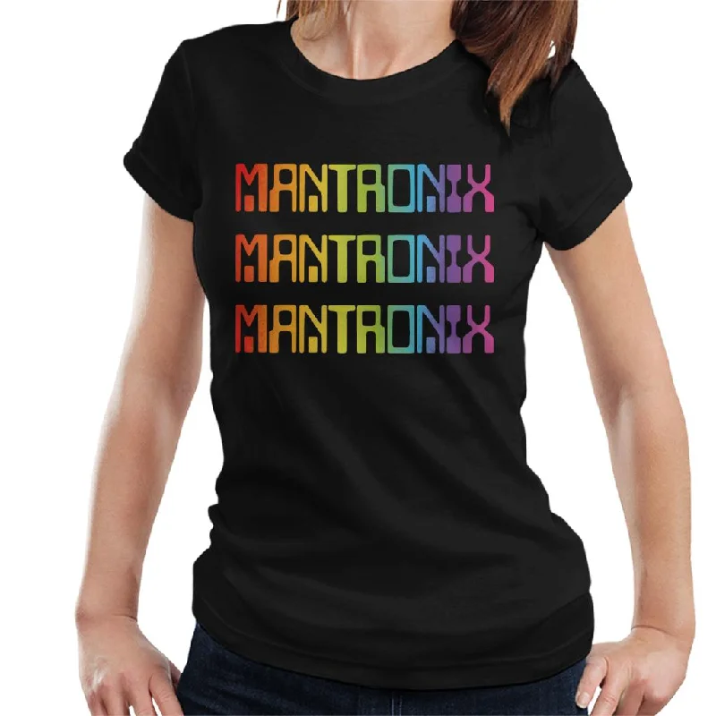 Mantronix The Album Cover Rainbow Shimmer Flex Women's T-Shirt Collared T-Shirt Boat Neck A-Line Mantronix The Album Cover Rainbow Shimmer Flex Women's T-Shirt Collared T-Shirt Boat Neck A-Line