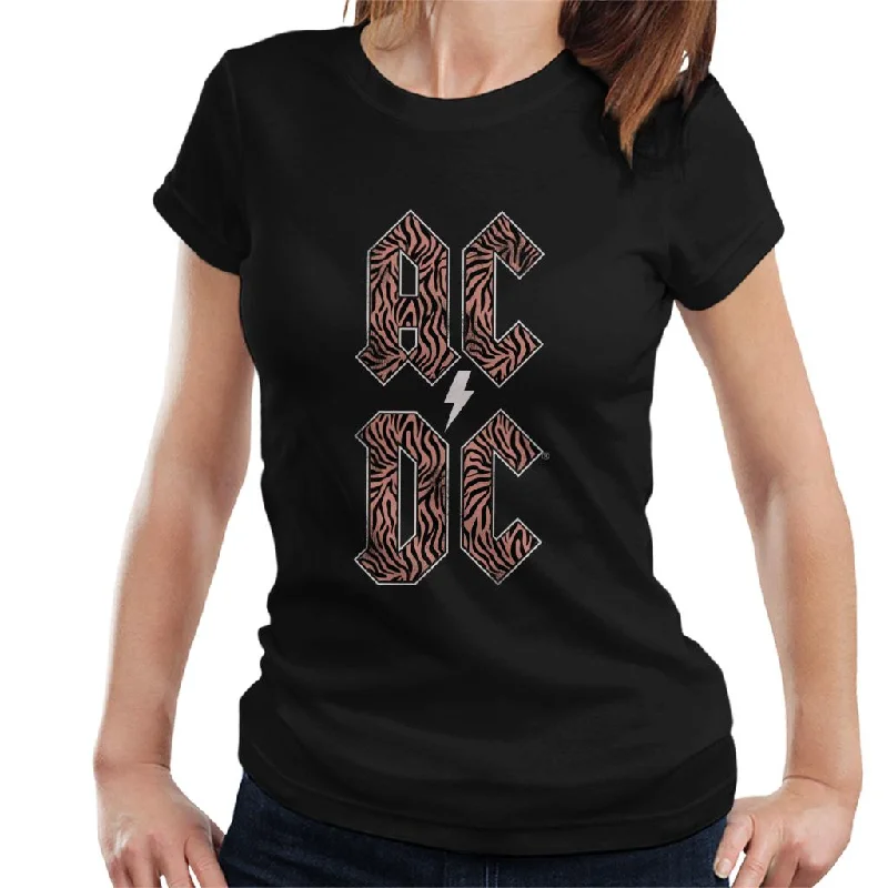 ACDC Stacked Leopard Print Logo Women's T-Shirt Ribbed T-Shirt High Neck Heavyweight ACDC Stacked Leopard Print Logo Women's T-Shirt Ribbed T-Shirt High Neck Heavyweight