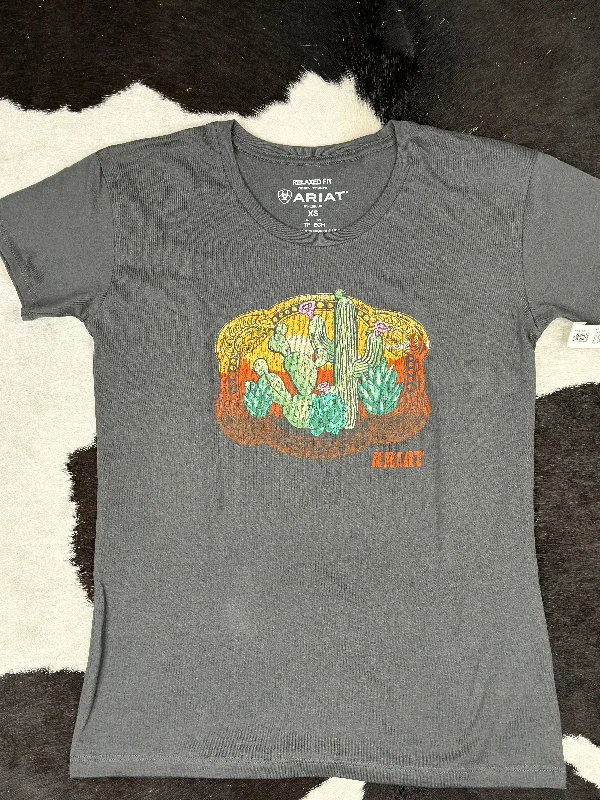 ARIAT WOMEN BUCKLE UP GRAPHITE SHORT SLEEVE T-SHIRT Seamless Knitted Crochet