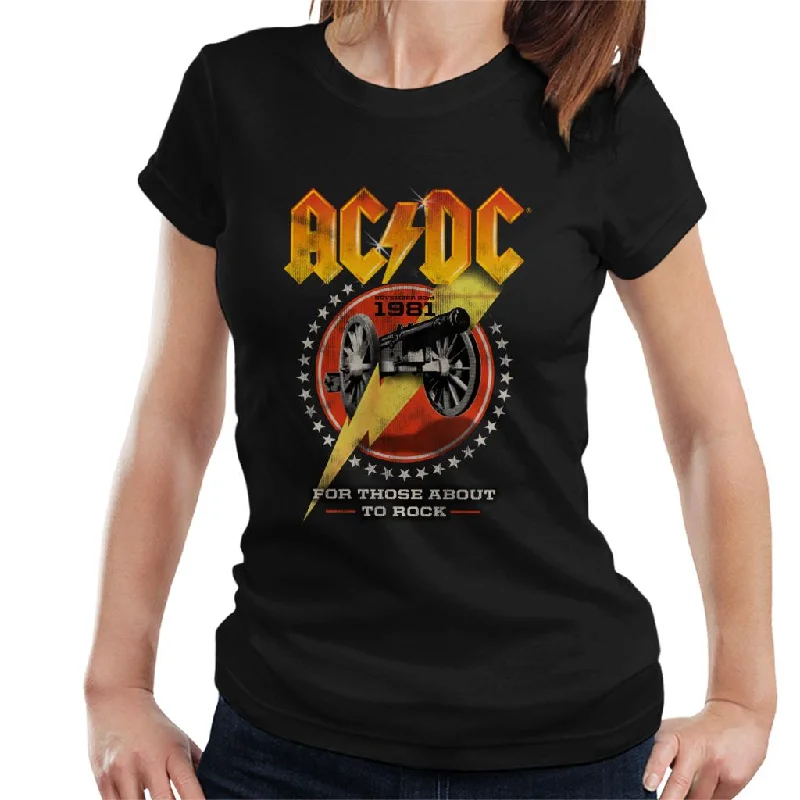AC/DC For Those About To Rock 1981 Women's T-Shirt Thin T-Shirt Open Front Quick Dry AC/DC For Those About To Rock 1981 Women's T-Shirt Thin T-Shirt Open Front Quick Dry