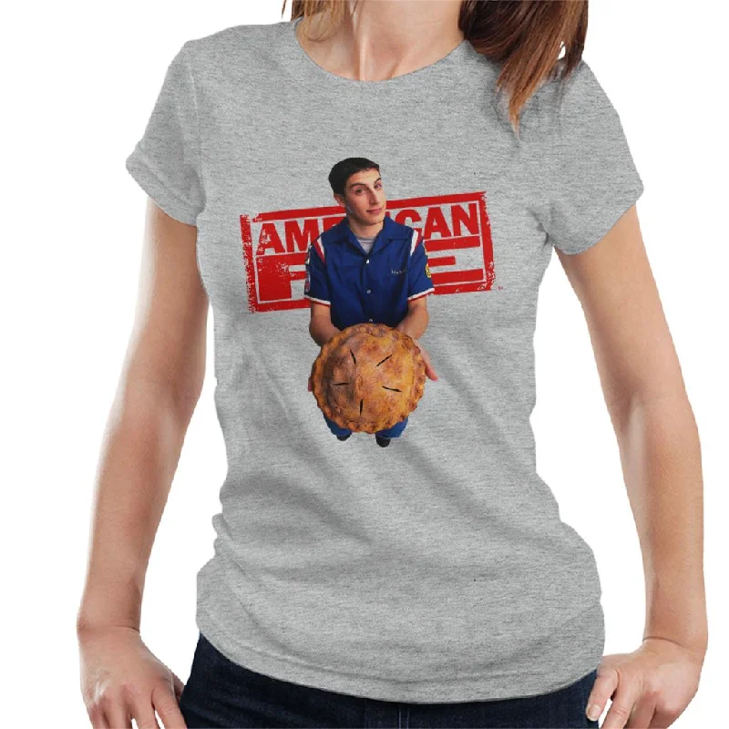 American Pie Jim Holding Pie Women's T-Shirt Collared Crew Neck Turtle Neck