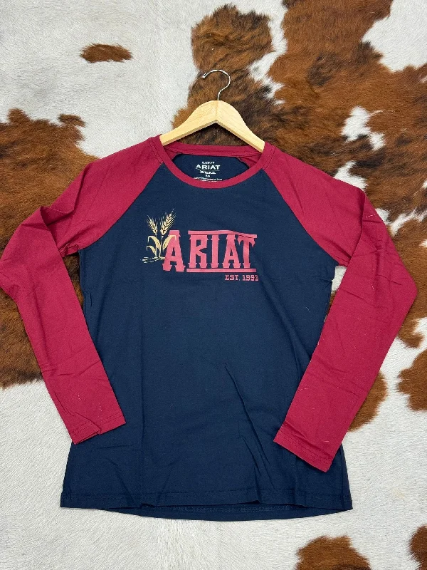 ARIAT WOMENS REAL GRPAHIC DARK SAPPHIRE LONG SLEEVE T-SHIRT Chenille Fabric Brocade Fabric Lace Fabric ARIAT WOMENS REAL GRPAHIC DARK SAPPHIRE LONG SLEEVE T-SHIRT Chenille Fabric Brocade Fabric Lace Fabric