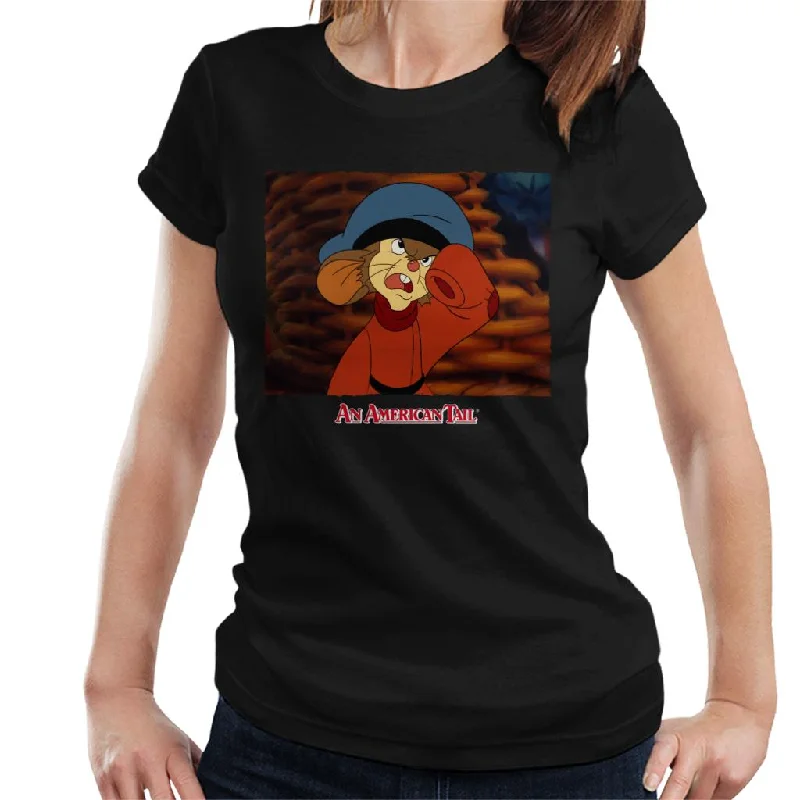 An American Tail Fievel Angry Women's T-Shirt Solid Print Embellished