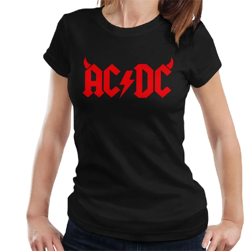 AC/DC Red Horns Logo Women's T-Shirt Spandex Blend Rayon Blend Denim Blend
