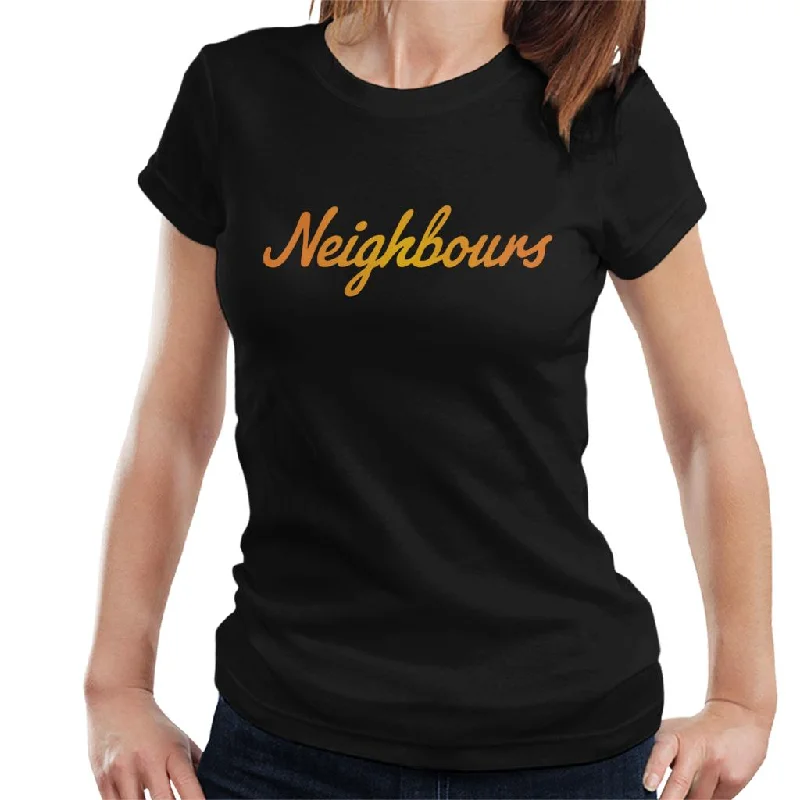 Neighbours Classic Golden Logo Women's T-Shirt Mesh Fabric Canvas Fabric Denim Fabric Neighbours Classic Golden Logo Women's T-Shirt Mesh Fabric Canvas Fabric Denim Fabric