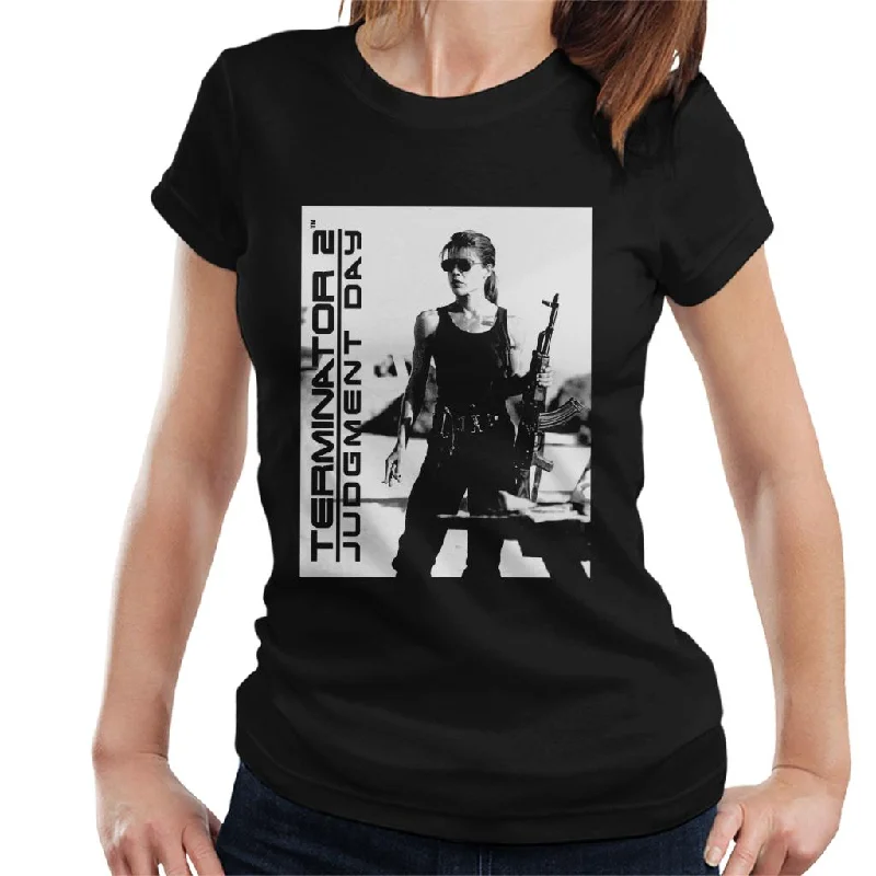 Terminator 2 Judgement Day Sarah Connor Women's T-Shirt Hooded Caped Shawl Collar