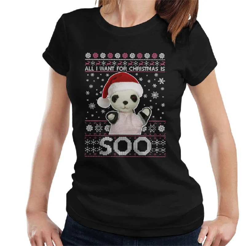 Sooty Christmas Festive Hat All I Want For Christmas Is Soo Women's T-Shirt Solid Color Striped Floral Sooty Christmas Festive Hat All I Want For Christmas Is Soo Women's T-Shirt Solid Color Striped Floral