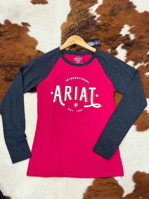 ARIAT WOMEN REAL LOOP BASEBALL LONG SLEEVE T-SHIRT Rayon Fabric Velvet Fabric Corduroy Fabric ARIAT WOMEN REAL LOOP BASEBALL LONG SLEEVE T-SHIRT Rayon Fabric Velvet Fabric Corduroy Fabric