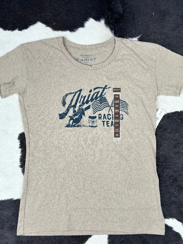 ARIAT WOMEN RACING TEAM OATMEAL HEATHER SHORT SLEEVE T-SHIRT Chenille Brocade Lace