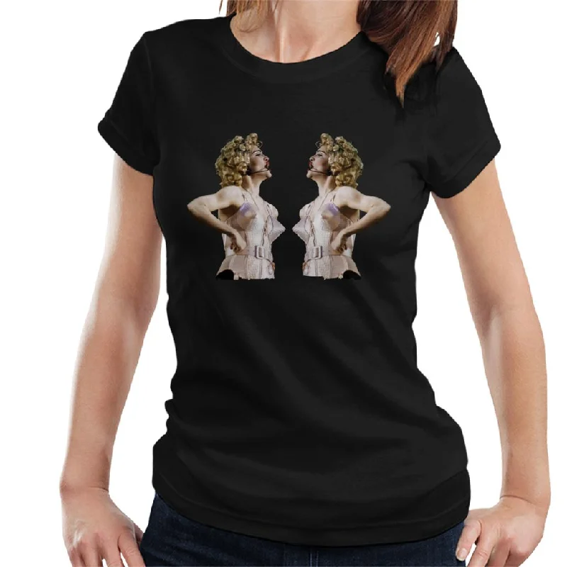 Madonna Mirrored Cone Bra Corset Blonde Ambition Tour 1990 Women's T-Shirt Hooded Caped Shawl Collar Madonna Mirrored Cone Bra Corset Blonde Ambition Tour 1990 Women's T-Shirt Hooded Caped Shawl Collar