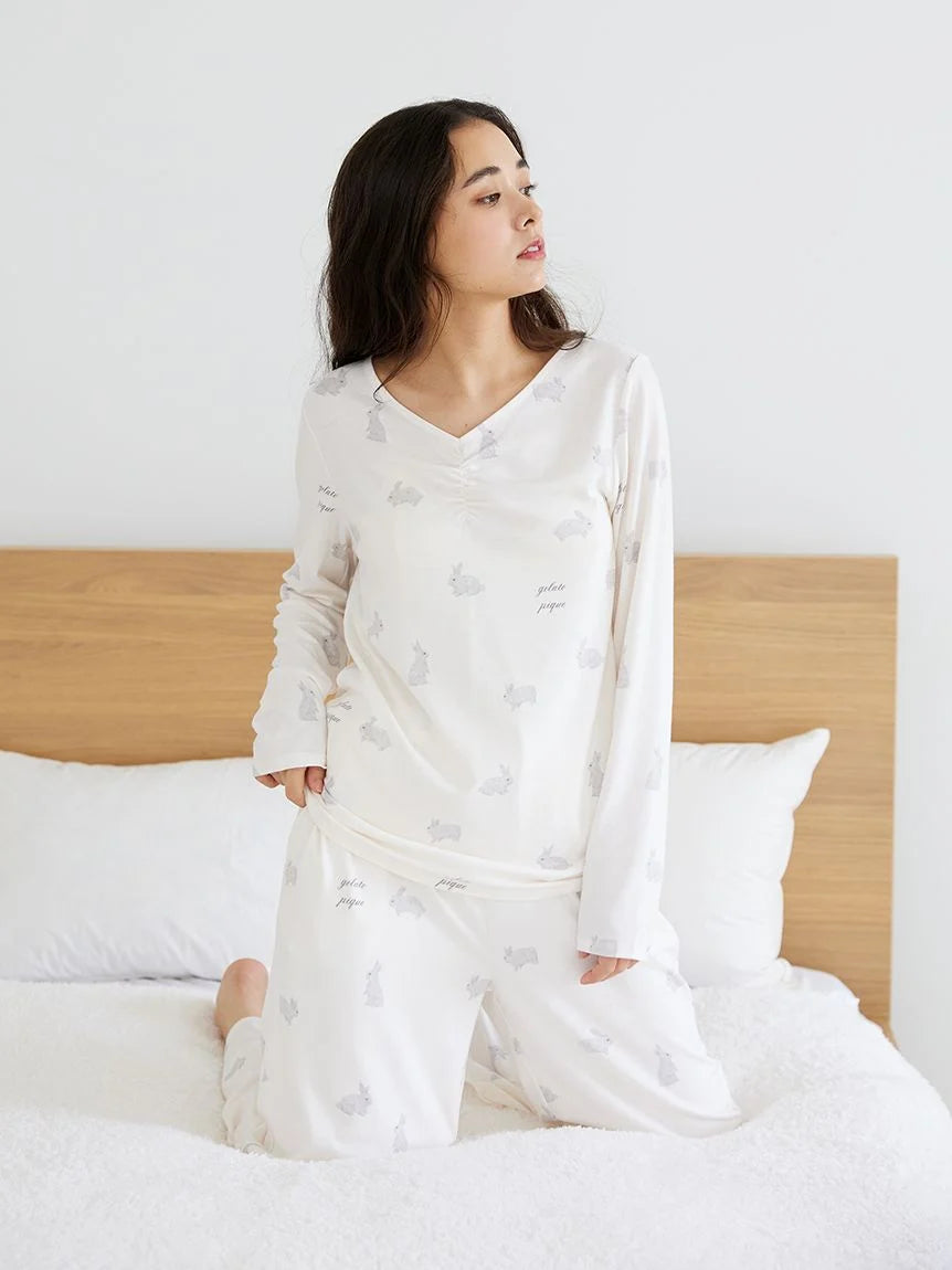 Rabbit Print Pajama Pants Stretch Fit Pants