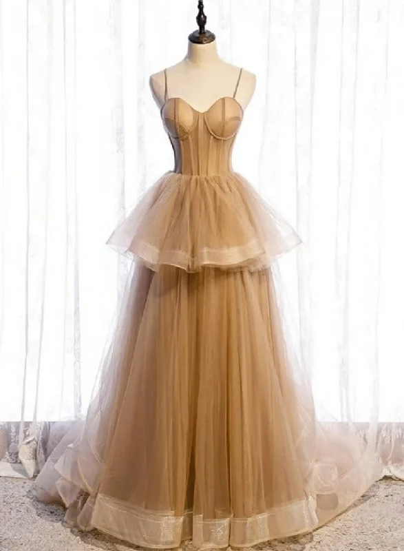 Champagne Tulle Sweetheart Straps Long Ball Gown Prom Dresses, Champagne Party Dresses Tunics Seasonal trendy Champagne Tulle Sweetheart Straps Long Ball Gown Prom Dresses, Champagne Party Dresses Tunics Seasonal trendy