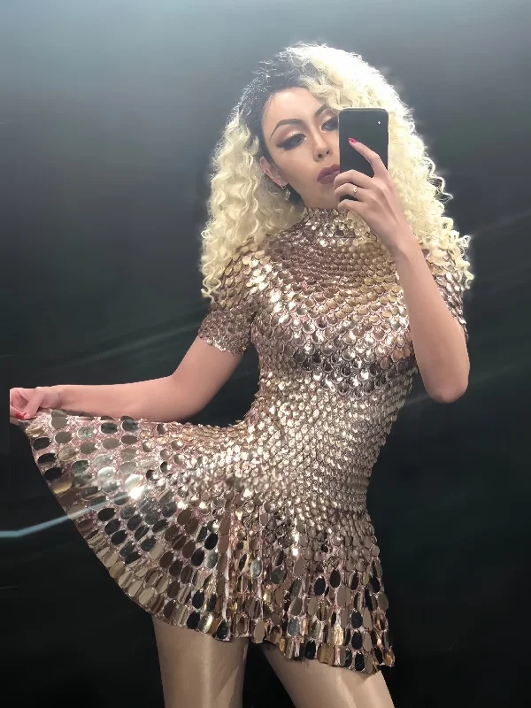 High Neck Sequin Silver Party Dress Tunics Party sparkling