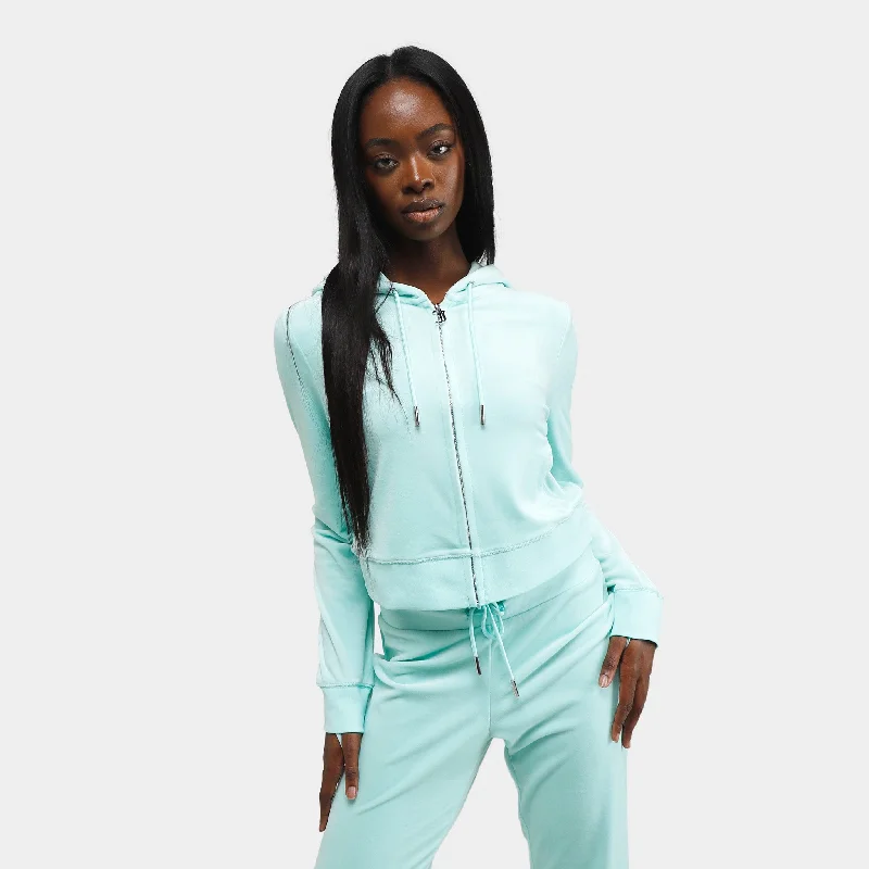 Juicy Couture Women's OG Bling Hoodie / Tint Of Mint Hoodie with Cuffed Sleeves Snug Secure Juicy Couture Women's OG Bling Hoodie / Tint Of Mint Hoodie with Cuffed Sleeves Snug Secure