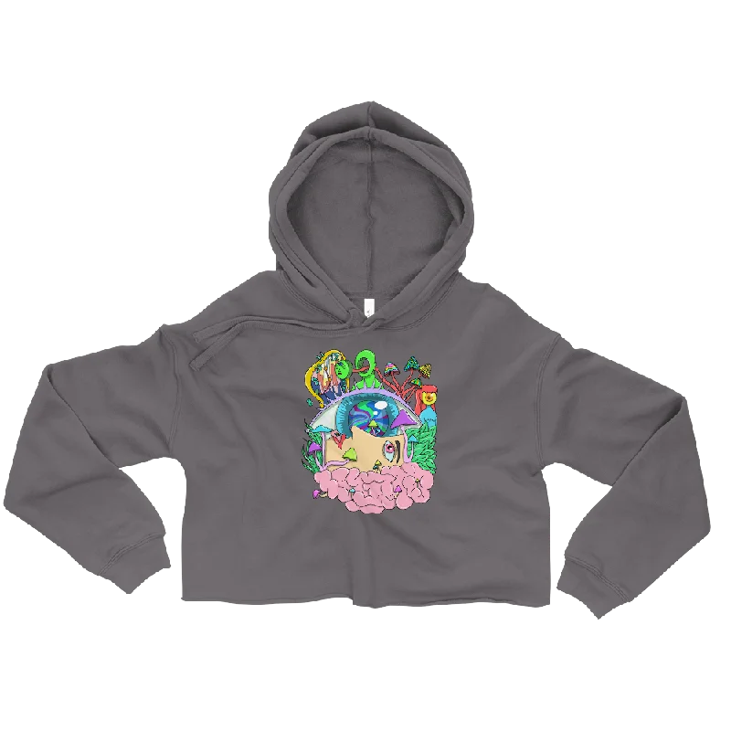 Tripping Graphic Crop Hoodie Hoodie with Puffed Sleeves Voluminous Trendy