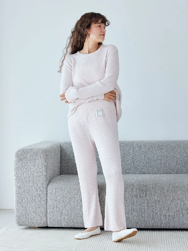 Hot Smoothie High-Waisted Ribbed Knit Lounge Pants Cozy Knit Pants