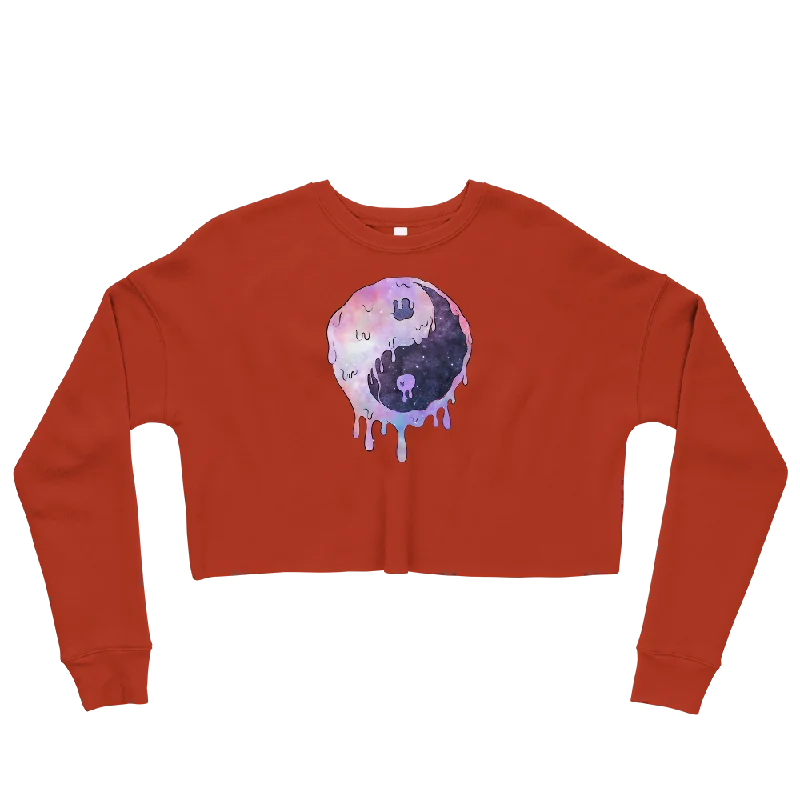 Yinyang Melting Graphic Crop Sweatshirt Hoodie with Metallic Shiny Futuristic