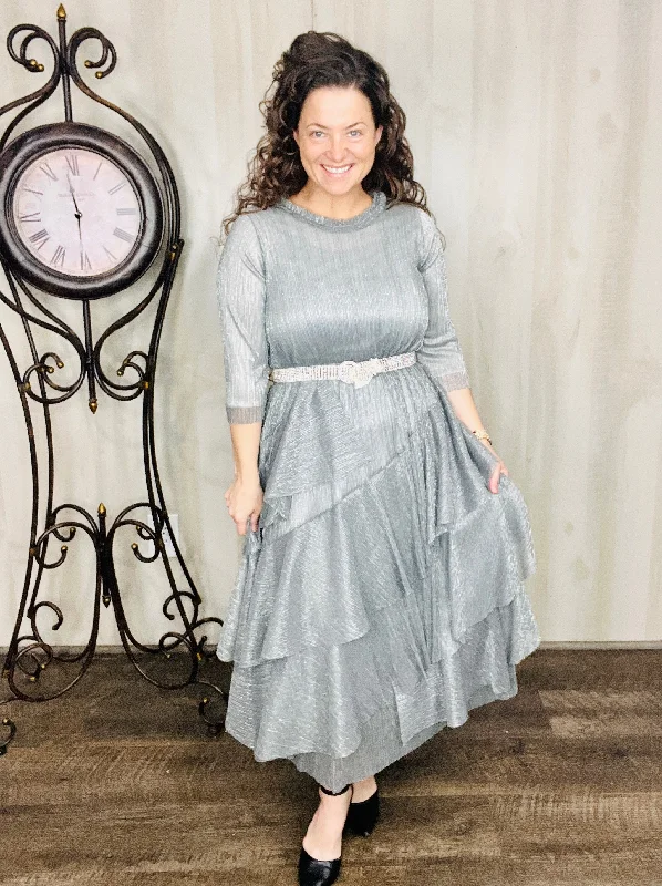 Sophistication & Shimmer Dress- Silver Tunics Spring floral