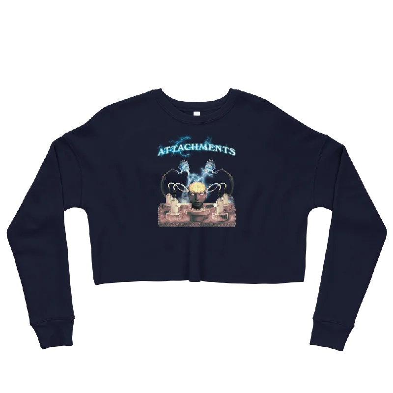 Attachments Graphic Crop Sweatshirt Hoodie with Frayed Bohemian Relaxed