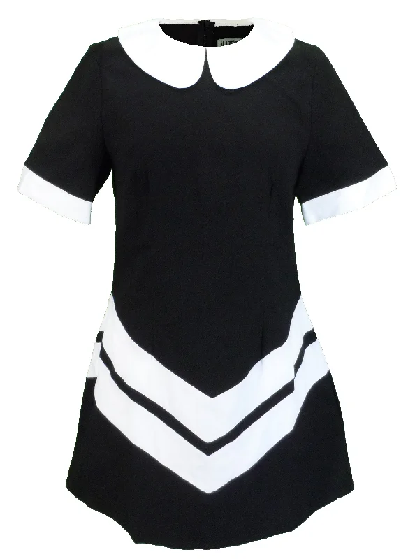 Ladies Retro Mod Vintage Black and White Chevron Dress Tunics Chic elegant