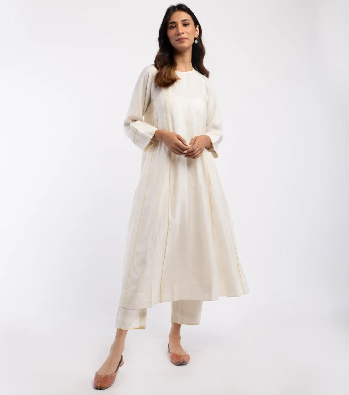 Ivory Chanderi Kurta & Cotton Palazzo Pants Set Modern Bootcut Pants