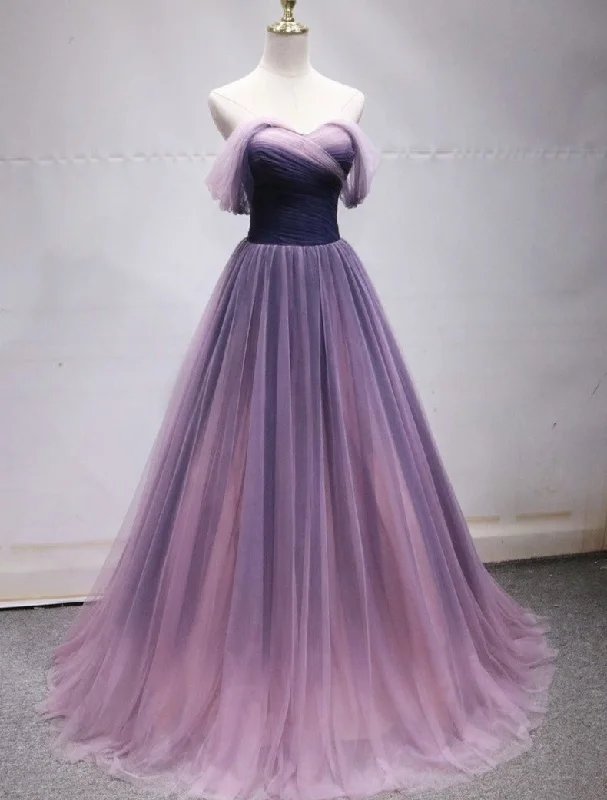 Purple Tulle Sweetheart Gradient Off Shoulder Long Party Dress, A-line Tulle Prom Dress Party Dress Tunics Business professional Purple Tulle Sweetheart Gradient Off Shoulder Long Party Dress, A-line Tulle Prom Dress Party Dress Tunics Business professional