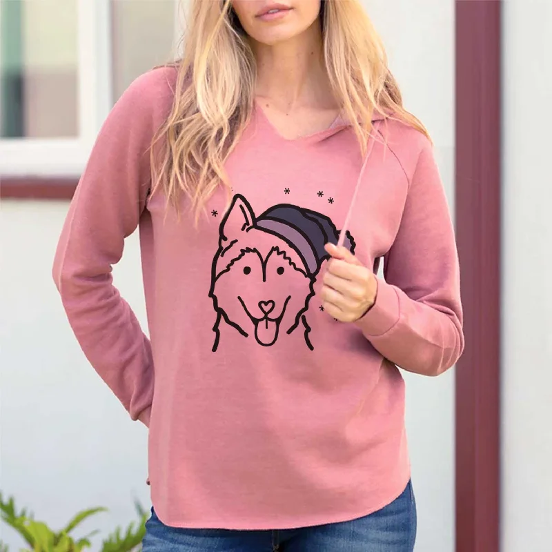 Frosty Siberian Husky - Cali Wave Hooded Sweatshirt Hoodie with Frayed Bohemian Relaxed Frosty Siberian Husky - Cali Wave Hooded Sweatshirt Hoodie with Frayed Bohemian Relaxed