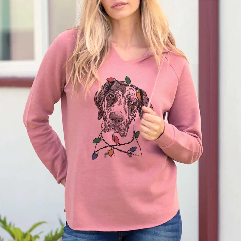 Christmas Lights Nyx the Great Dane - Cali Wave Hooded Sweatshirt Hoodie with Bell Sleeves Flared Feminine Christmas Lights Nyx the Great Dane - Cali Wave Hooded Sweatshirt Hoodie with Bell Sleeves Flared Feminine
