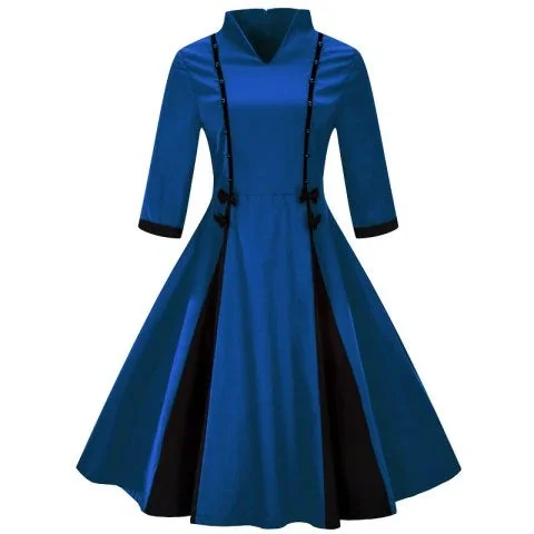 Modern Chinese Style 3/4 Length Sleeve Splicing Party Dress Tunics Favorite customer