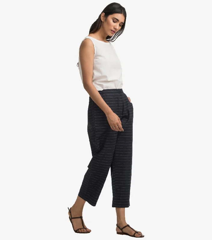 Navy Stripped Cotton linen pant Lightweight Jogger Pants