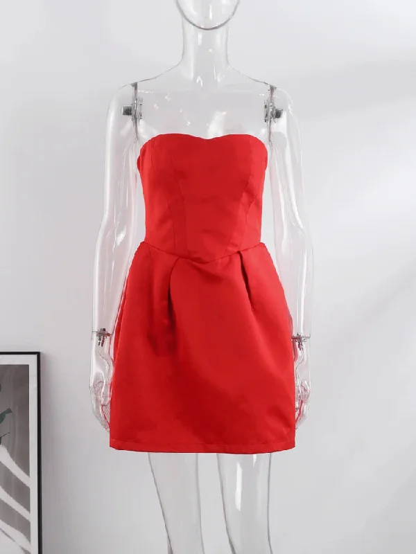 Strapless Backless Red Christmas Party Dress Tunics Recommended stylist