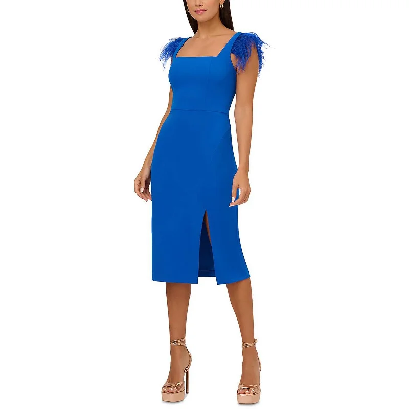Womens Feather Trim Square Neck Cocktail And Party Dress Tunics Review highly