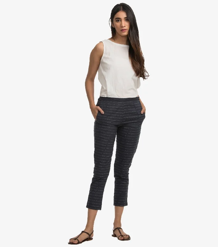 Navy stripped cotton narrow pant Classic Bootcut Trousers