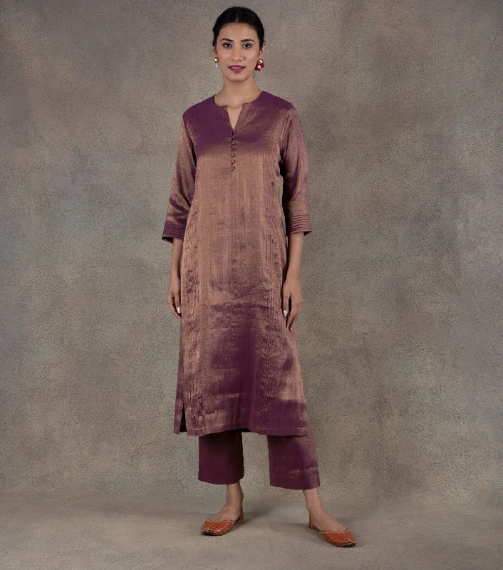Purple Tissue Kurta & Palazzo Pants Set Classic Chino Pants