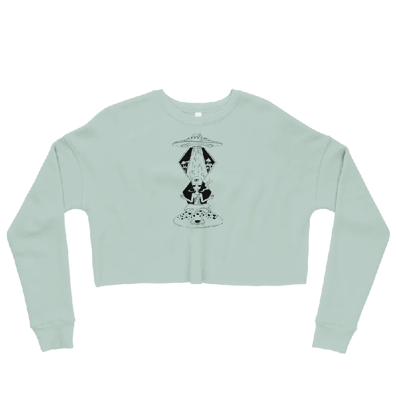Alien Meditating Graphic Crop Sweatshirt Hoodie with Hem Elastic Stretchable Comfortable Alien Meditating Graphic Crop Sweatshirt Hoodie with Hem Elastic Stretchable Comfortable