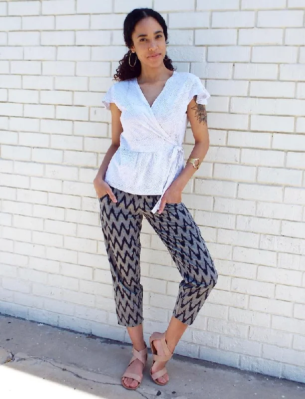 Gray Chevron Crop Pants Chic Black Leggings
